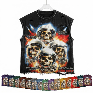 Whole Sale Vintage Graphic Skull Custom Made Sleeveless T Shirt <b>Distressed</b> Tank <b>Top</b> Streetwear Cotton Summer Tee Casual OEM ODM - Product Image 1