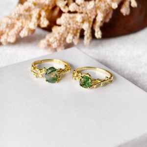 Bague en argent sterling 925 plaqué or 14 carats avec agate mousse, bague en pierre précieuse inspirée de la nature pour femmes, bijoux faits à la main, cadeau - Product Image 4