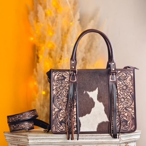 Sac fourre-tout bandoulière en cuir véritable fait main de couleur unie, grand format, style western, anti-vol, portable, modèle Venus, très populaire - Product Image 1