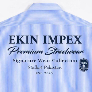 Camisa de Vestir Personalizada de Estilo Urbano con Botones Azules y Blancos, Ropa Masculina a Rayas, Corte Cuadrado, Manga Larga - Product Image 3