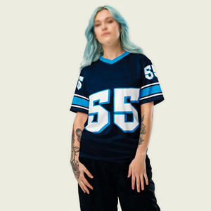 Maillot de football américain pour femmes, bleu marine, en maille, col en V, respirant, en polyester, maillot de football, t-shirts, numéro personnalisé, OEM, vente en gros, USA - Product Image 6