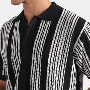 Custom Back Logo 100% Cotton Men's Casual knitted polo <b>Shirt</b> with Solid Color <b>Half</b> Sleeve Breathable Fabric stripe design - Product Image 3