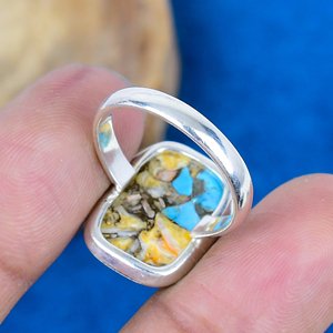 Natural Yellow Oyster Copper Cushion Shape Turquoise Gemstone Ring Handmade 925 Solid Sterling Silver - Product Image 4