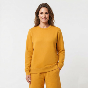 Sudadera de Algodón Personalizada para Mujer, Cuello Redondo, Color Amarillo Sólido, Corte Regular, Cálida, Informal, para Otoño e Invierno - Product Image 1