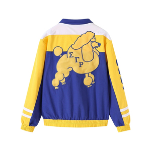 Chaqueta Cortavientos Sigma Gamma Rho Azul y Dorado con Cierre Completo, Chaqueta Técnica Ligera, Ropa Deportiva para Exteriores, Prenda Exterior Informal con Cierre - Product Image 4