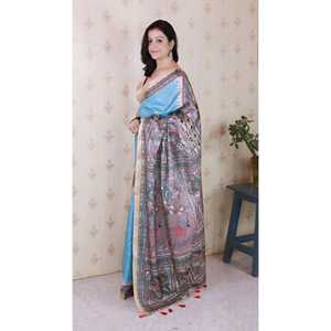 Sari en soie Tussar bleu ciel Elite Weaves, imprimé Madhubani, avec bordure tissée Zari, pour tenue de soirée élégante - Product Image 2