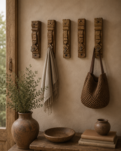 Porte-manteau mural décoratif en bois sculpté géométrique pour serviettes, manteaux, clés, foulards, ceintures – Décoration intérieure style ferme - Product Image 6