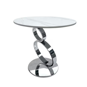 Mesa Auxiliar Redonda de Lujo con Tapa de Mármol y Marco de Anillo de Acero Inoxidable, Muebles Modernos para Sala de Estar, Oficina en Casa, Comedor, Hotel - Product Image 4