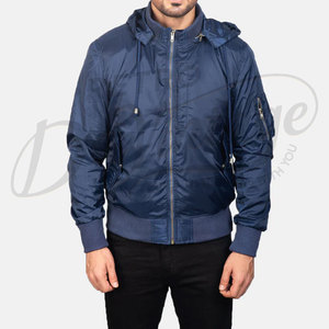 Men Navy Blue Hooded Bomber <b>Jacket</b> Windproof Casual Flight <b>Jacket</b> with Detachable Hood and Sleeve Zipper Pocket - Product Image 3