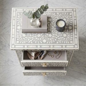 Decorative Modern Luxury Nightstand <b>Side</b> <b>Table</b> Bedside Cabinet with 2 Drawers Floral Carved Bedroom <b>Storage</b> - Product Image 4