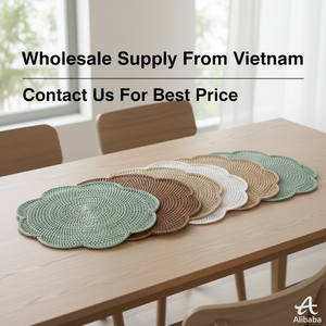 แผ่นรองจานอาหารทรงกลมลายสแกลลอป ทำจากหวายสานด้วยมือ ทนความร้อน เป็นมิตรกับสิ่งแวดล้อม ปรับแต่งได้ ขายส่ง - Product Image 4