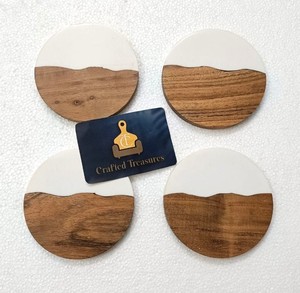 Premium Design Wood <b>Marble</b> <b>Coaster</b> Set 4-Inch Diameter Heat Resistant Non-Slip Handmade Eco-Friendly Modern Design Drink Home - Product Image 2