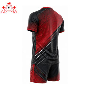 ชุดเสื้อฟุตบอลสีแดงดำสำหรับผู้ชาย พร้อมกางเกงขาสั้น ผ้าโพลีเอสเตอร์ระบายอากาศ ชุดยูนิฟอร์มฟุตบอลสำหรับผู้ใหญ่ - Product Image 5