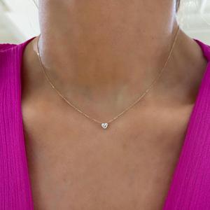 Minimalist Heart Lab Grown Diamond <b>Pendant</b> Necklaces 14k <b>Solid</b> <b>Gold</b> Prong Set Everyday Luxury Dainty Cable Chain Fine Jewelry - Product Image 4