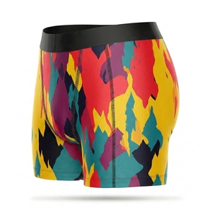 Boxer imprimé géométrique coloré pour hommes, coupe ample, mélange de coton, taille élastique, respirant, confortable, sous-vêtements décontractés - Product Image 1