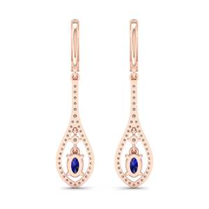 REYES Pendientes Colgantes de Oro de 14K con Moissanita Brillante, Exquisitos Pendientes Huggie con Gema de Zafiro Azul de 1 Quilate y Corte Ovalado - Product Image 4