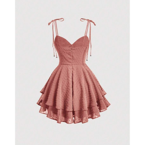 Minivestido ajustado y evasé con tirantes cruzados y estampado de puntos suizos - Product Image 2