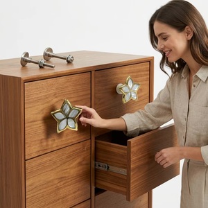 Star Shape <b>Brass</b> Cabinet <b>Knobs</b> with Mother of Pearl Inlay for Drawer and Wardrobe Handles Contemporary Design - Product Image 2
