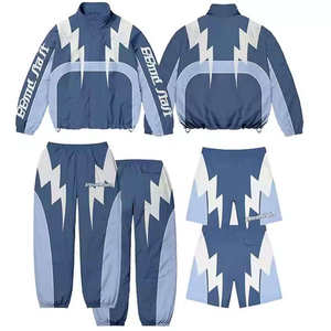 Ensemble coupe-vent 2 pièces pour homme, style streetwear, color block, survêtement imperméable, veste et pantalon de jogging - Product Image 2
