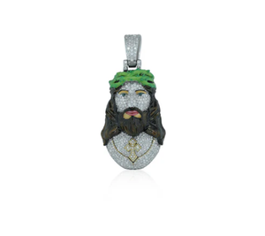 Pendentif visage de Jésus avec couronne verte, alliage plaqué argent, charme religieux, cadeau unisexe - Product Image 1