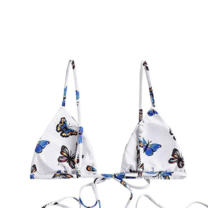 Conjunto de bikini con estampado de mariposas para mujer, top con cordones laterales, traje de baño de poliéster y elastano, ajuste regular - Product Image 5