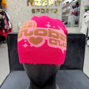 Bonnet d'hiver unisexe pour adulte, 100% acrylique, style décontracté, couleur unie, tricot jacquard, broderie 3D, bouton rose, modèle courant - Product Image 1