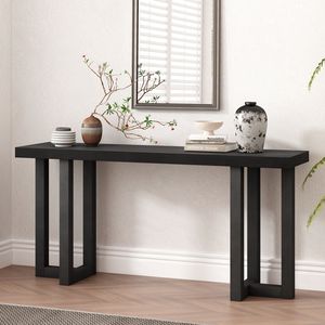 U_STYLE Solid <b>Pine</b> Legs Console <b>Table</b> with Geometric Design for Entryway Hallway Living Room Bedroom Use - Product Image 1