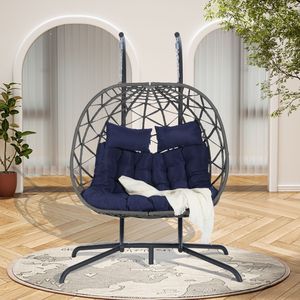 Doppia sedia a uovo per interni/esterni in vimini Rattan Swing amaca resistente UV cuscini per 500 libbre per camera da letto balcone Patio - Product Image 2