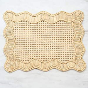 Natural Rectangular Placemat Scalloped Rattan Placemats for Dining Table Boho Rattan Charger <b>Plates</b> Customize from Vietnam - Product Image 1