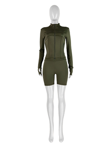Nouvel ensemble deux pièces moulant pour femme, sport printanier, décontracté, manches longues et short, personnalisé en Spandex/Coton, tenue de sport - Product Image 4