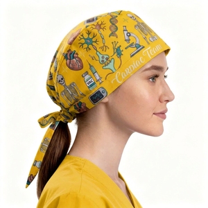 Wholesale Spandex Cotton All Sized Unisex Custom Pattern Printing Head Cover Logo Printed Doctor Pharmacy Hat <b>Scrub</b> <b>Caps</b> - Product Image 2
