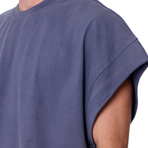 T-shirt sans manches col rond pour homme, coupe ample, épaules larges, délavé, uni, style streetwear décontracté, vente en gros, personnalisable, OEM, en jersey de coton - Product Image 4