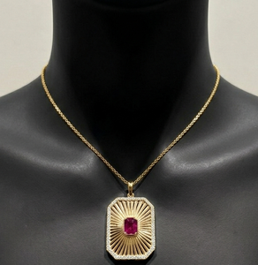 9KT <b>Gold</b> Natural Ruby & Diamonds Octagon Shape Fine Jewelry Embossed Unisex <b>Pendant</b> - Product Image 1