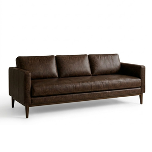 Luxury Dark <b>Brown</b> Leather <b>Sofa</b> with Solid Wood Legs Mid Century Modern 3 Seater Couch for Living Room Furniture - Product Image 2