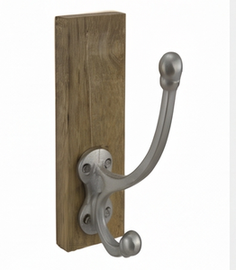 Premium Rustic Wood Wall Mount Double <b>Coat</b> <b>Hook</b> With Metal <b>Hooks</b> For Clothing Storage Stylish Home <b>Decor</b> - Product Image 1