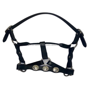 Licou de cheval réglable en cuir marron fait à la main, tailles personnalisées avec conjos argentés, équipement de cheval de créateur - Product Image 1