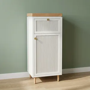 Meuble de salle de bain scandinave avec 1 tiroir et 1 porte, finition blanche, poignée en laiton, unité de rangement - Product Image 5