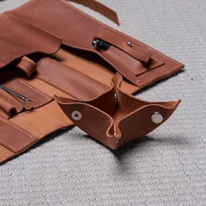 Factory Custom Genuine Leather Pipe <b>Roll</b> Case Portable Tobacco Pipe Storage Pouch Bag Travel <b>Kit</b> PRB-0028 - Product Image 5