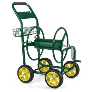Carrello Avvolgitubo da Giardino in Metallo con 4 Ruote e Cesto Portaoggetti - Product Image 4