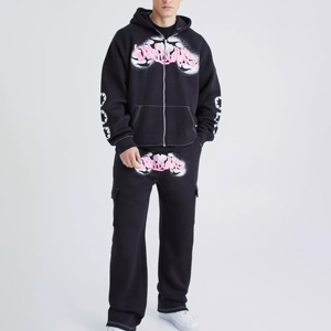 Ensemble de survêtement deux pièces pour homme, grande taille, décontracté, en molleton écologique imprimé, avec sweat à capuche cargo et pantalon de jogging, pour l'hiver - Product Image 2