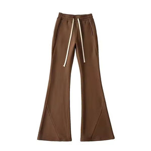 Pantalones de Cintura Alta con Corte Acampanado para Mujer, Casuales, de Color Sólido, Largos, Holgados, de Punto, con Cordón Ajustable, Estilo Primavera - Product Image 2