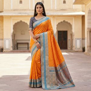 Sari Tradicional Indio de Seda Banarasi con Trabajo de Tejido Zari para Bodas y Eventos Festivos, Atuendo para Mujer - Product Image 3