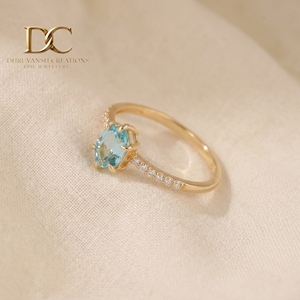 แหวนทองคำแท้ 14KT ประดับเพชรเลี้ยงในห้องปฏิบัติการ และพลอยสีฟ้าพาราอิบาเลี้ยงในห้องปฏิบัติการ ดีไซน์หรูหรา สวยงาม ได้รับการรับรองจาก IGI สำหรับผู้หญิง - Product Image 2