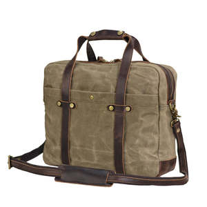 Waxed Canvas Messenger <b>Bag</b> Canvas Briefcase Laptop <b>Bag</b> Water Resistant Vintage Work Carry with Leather Trim Wholesale Supply - Product Image 3