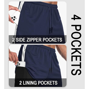 Shorts de sport pour hommes, entraînement cardio, fitness, gym, séchage rapide, légers, respirants, extensibles, taille élastique, satiné, couleur unie - Product Image 3