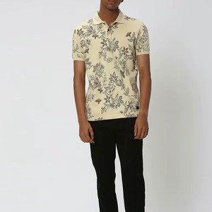 Chemise Premium Homme Imprimé Floral Beige 100% Coton Anti-Plis avec Poche, Manches Courtes, pour le Golf, Décontractée, Respirante, Été - Product Image 2