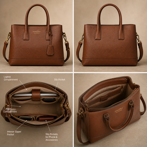 Handmade Genuine Leather Tote Women Professional Office Handbag Solid Minimalist Shoulder Bag Versatile Daily Satchel <b>Purse</b> - Product Image 6