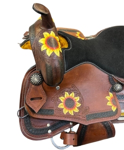 Silla de Montar Western de Cuero de Vaca con Diseño de Girasol Grabado a Mano, 11, 14 y 18 Pulgadas, Equipo de Equitación Personalizado de Alta Calidad - Product Image 4
