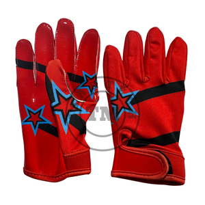 Custom Team Players Outdoor American Football Receiver Gloves <b>Hook</b> Loop Closure Polyester/Cotton/Metallic Unisex <b>Sticky</b> Grip - Product Image 1