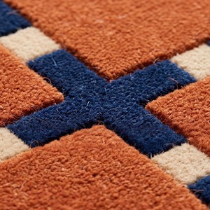 Tapis géométrique moderne orange et bleu, tissé à la main, abstrait, pour salon, tapis en laine, tapis décoratif contemporain pour chambre à coucher - Product Image 4